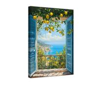 CCWACPP Lemon Wall Art Blue and Yellow Lemon Decor | Italian Pictures Mediterranean Citrus Canvas Coastal Artwork Prints for Kitchen Dining Room Decor 30x45 cm