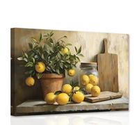CCWACPP Lemon Wall Art Kitchen Pictures Decor Fruit Canvas Art Yellow Lemon Painting Print Rustic Kitchen Dining Room Restaurant Decor Framed (60L x 90W cm)