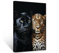 CCWACPP Leopard Canvas Wall Art Animal Wall Decor Leopard and Black Panther Wildlife Painting Poster Animal Artwork Living Room Office Decor Framed (40.00 x 60.00 cms)
