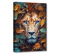 CCWACPP Lion Canvas Wall Art Abstract Animal Picture Wall Decor Lion and Leaf Painting Print Wildlife Poster Modern Artwork Frame (Lion - 5, 12x18inch (30x45cm))