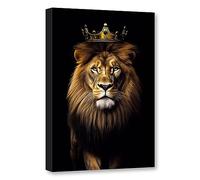 CCWACPP Lion Canvas Wall Art Animal Painting Wall Decor Lion Wearing Crown Picture Wildlife Poster Modern Living Room Decor Frame (Lion - 1, 16x24inch (40x60cm))