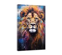 CCWACPP Lion Wall Art Animal Canvas Print Abstract Wildlife Pictures Graffiti Lion Portrait Painting for Office Living Room Home Decor Artwork Framed (B, (30.00 x 45.00 cms))