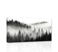 CCWACPP Misty Forest Canvas Wall Art Black and White Foggy Forest Wall Art Mountain Range Pine Tree Pictures Large Living Room Decor Frame (Forest - 2, 40.00 x 80.00 cms)