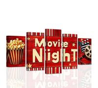 CCWACPP Movie Theater Canvas Wall Art Home Theater Wall Decor 5 Pieces Movie Night Pictures Vintage Film Reel Popcorn Print Home Decor Framed (25x40cmx2 25x50cmx2 25x60cmx1)