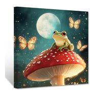 CCWACPP Mushroom Frog Wall Art Cute Animal Canvas Prints Funny Frog Pictures Cottagecore Forest Decor Funny Animal Poster Children's Room Nursery Decor Framed (30.00 x 30.00 cms)