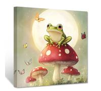 CCWACPP Mushroom Frog Wall Art Cute Animal Canvas Prints Funny Frog Pictures Cottagecore Forest Decor Funny Animal Poster Children's Room Nursery Decor Framed (30.00 x 30.00 cms)