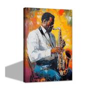 CCWACPP Music Wall Art Canvas Prints Abstract Jazz Pictures Saxophone Musical Instruments Painting Rock Music Studio Man Room Cave Bar Pub Decor Framed (30.00 x 45.00 cms)