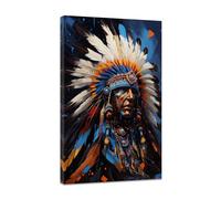 CCWACPP Native American Wall Art Framed Native Portrait Painting Abstract Indian Chief Headdress Feathered Canvas Print Southwestern Indian Wall Decor (A, (30.00 x 45.00 cms))