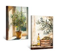 CCWACPP Olive Tree Canvas Wall Art Kitchen Pictures for Wall 2 PCS Green Olive Pictures Botanical Painting Print Still Life Poster Living Room Decor Framed (28x35cmx2)