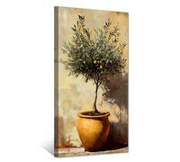 CCWACPP Olive Tree Canvas Wall Art Rustic Botanical Wall Decor Vintage Plant Pictures Still Life Painting Print Farmhouse Kitchen Decor Framed (50L x 100W cm)