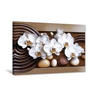 CCWACPP Orchid Flower Wall Art Zen Canvas Art White Floral Pictures Abstract Flower Painting Print Living Room Office Bedroom Decor Framed (70L x 105W cm)