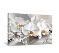 CCWACPP Orchid Flower Wall Art Zen Canvas Art White Floral Pictures Abstract Flower Painting Print Living Room Office Bedroom Decor Framed (30L x 45W cm)