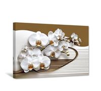 CCWACPP Orchid Flower Wall Art Zen Canvas Art White Floral Pictures Abstract Flower Painting Print Living Room Office Bedroom Decor Framed (30L x 45W cm)