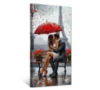CCWACPP Paris Canvas Wall Art Eiffel Tower Picture Romantic Couple Painting Print Paris Cityscape Poster Living Room Bedroom Decor Framed (30L x 60W cm)