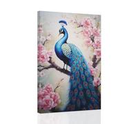 CCWACPP Peacock Canvas Wall Art Peacock Standing on The Branch Painting Proud Animal Artwork Peacock Pink Flowers Picture Print Home Decor Framed (C, (70.00 x 105.00 cms))