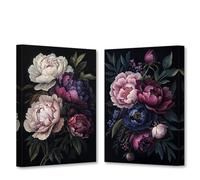 CCWACPP Peony Wall Art Vintage Floral Canvas Art 2 Pieces Peonies Pictures Print Colorful Flower Painting Living Room Office Bedroom Decor Framed (40x60cmx2)