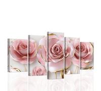 CCWACPP Pink Rose Canvas Wall Art Modern Floral Prints 5 Pieces Pink Gold Rose Pictures Flower Artwork Living Room Office Decor Framed (20x35cmx2 20x45cmx2 20x55cmx1)