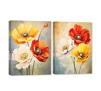 CCWACPP Poppy Flower Canvas Wall Art 2 Panels Colorful Floral Picture Wall Decor Poppies Flowers Painting Print Bedroom Decor Frame (Flower - 1, 12.00" x 16.00" x2Pcs)