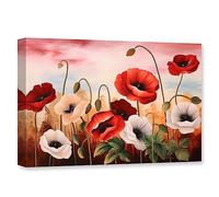 CCWACPP Red Floral Canvas Wall Art Poppy Flower Painting Print Poppies Picture Modern Artwork Flowers Bathroom Wall Decor Frame (Poppy Flower - 2, 12x18inch (30x45cm))