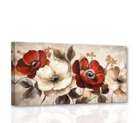 CCWACPP Red Poppy Canvas Wall Art Rustic Flower Pictures Poppies Painting Print Vintage Floral Poster Living Room Office Decor Framed (40L x 80W cm)