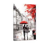 CCWACPP Romantic Couple Wall Art Street Lovers with Red Umbrella Painting Abstract Canvas Prints Paris Artwork For Girls Bedroom Room Wall Decor Framed (C, (30.00 x 45.00 cms))
