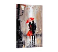 CCWACPP Romantic Couple Wall Art Street Lovers with Red Umbrella Painting Abstract Canvas Prints Paris Artwork For Girls Bedroom Room Wall Decor Framed (B, (60.00 x 90.00 cms))
