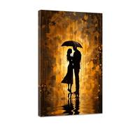CCWACPP Romantic Couple Wall Art Street Lovers with Umbrella Painting Black Gold Abstract Canvas Prints Paris Girls Bedroom Room Wall Decor Framed (A, (40.00 x 60.00 cms))