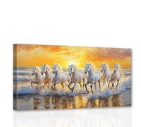 CCWACPP Running Horse Canvas Wall Art Wild Animal Pictures 7 Horse Running Painting Print Wildlife Poster Large Living Room Office Decor Framed (40L x 80W cm)