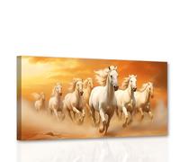 CCWACPP Running Horse Canvas Wall Art Wild Animal Pictures 7 Horse Running Painting Print Wildlife Poster Large Living Room Office Decor Framed (50L x 100W cm)