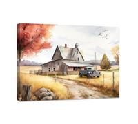 CCWACPP Rustic Farmhouse Canvas Wall Art Country Barn Pictures Farm Landscape Painting Prints Western Home Kitchen Living Room Decor Framed (A, (30.00 x 45.00 cms))