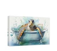 CCWACPP Sea Turtle Bathroom Wall Decor Sea Creature Canvas Wall Art Funny Turtle in Bathtub Picture Ocean Theme Painting Decor Frame (Sea Turtle - 2, 90L x 60W cm)