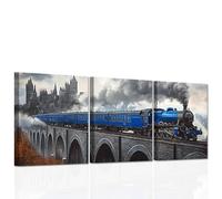 CCWACPP Steam Train Wall Art Train Canvas Art Railroad Pictures Print Landscape Poster Living Room Office Children's Room Decor Framed (40x60cmx3)