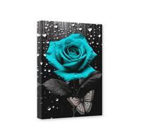 CCWACPP Teal Rose Canvas Wall Art Floral Pictures Wall Decor Black and White Flower Bloom Close Up Butterfly Painting Bathroom Decor Frame (Rose - 2, 12.00" x 18.00")