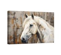 CCWACPP Vintage Horse Painting - White Horse Wall Art - Western Animal Portrait Artwork Prints for Farmhouse Office Home Decor - Framed (50.00 x 75.00 cms)