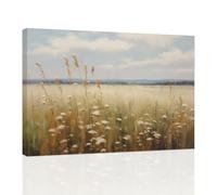 CCWACPP Vintage Landscape Wall Art Retro Wildflower Field Canvas Pictures French Country Painting Floral Poster Rustic Farmhouse Home Wall Decor Framed (A, (70.00 x 105.00 cms))