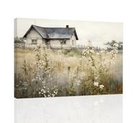 CCWACPP Vintage Landscape Wall Art Retro Wildflower Field Canvas Pictures French Country Painting Floral Poster Rustic Farmhouse Home Wall Decor Framed (D, (50.00 x 75.00 cms))