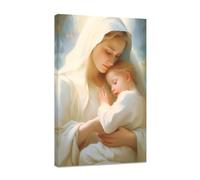 CCWACPP Virgin Mary Canvas Wall Art Framed Catholic Pictures Wall Decor Jesus With His Mother Painting Religious Spiritual Poster Prints Church Prayer Room Decor (B, (30.00 x 45.00 cms))