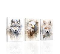 CCWACPP Watercolor Animal Canvas Wall Art 3 Panels Wolf Eagle Fox Pictures Animal Portrait Print Painting Kids Room Decor Frame (Animal - 2, 16x24inchx3Pcs)