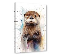 CCWACPP Watercolor Animal Canvas Wall Art Colorful Otter Picture Painting Abstract Animals Print Poster Modern Kids Room Decor Frame (Water Otter - 4, 12x18inch (30x45cm))