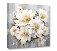 CCWACPP White Flower Pictures Wall Decor Lily Floral Canvas Wall Art Abstract Flower Painting Print Floral Bathroom Bedroom Decor Frame (Floral - 1, 28x28inch (70x70cm))
