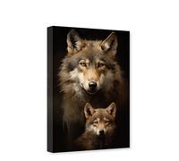 CCWACPP Wolf Canvas Wall Art Animal Print Painting Wolf and Cub Pictures Wildlife Poster Animals Artwork Large Living Room Decor Frame (Wolf - 3, 12.00" x 18.00")