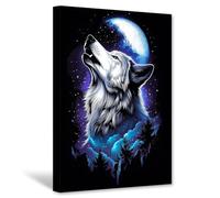 CCWACPP Wolf Canvas Wall Art Wild Animal Wall Decor Wolf Howling at Moon Picture Forest Animals Prints Wildlife Poster Living Room Office Children's Room Decor Framed (30.00 x 45.00 cms)