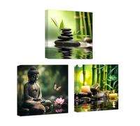 CCWACPP Zen Canvas Wall Art 3 Piece Bamboo Spa Pictures Zen Stones Candles Painting Buddha Print Bathroom Beauty Treatment Meditation Room Decor Framed (40x40cmx3)