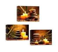 CCWACPP Zen Canvas Wall Art 3 Piece Burning Candles and Zen Stones Picture Prints for Yoga Spa Meditation Spiritual Room Bathroom Decor Frame (30x40cmx3P)