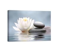CCWACPP Zen Canvas Wall Art Print White lotus Picture Flowers Stone Spa Painting Bedroom Bathroom Yoga Meditation Spiritual Room Wall Decor Frame (Zen - 1, 40x60cm)