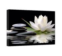 CCWACPP Zen Canvas Wall Art White Lotus Bloom in Water Picture Flowers Stone Spa Painting for Yoga Meditation Room Bathroom Prints Wall Decor Frame (Zen - 2, 60x90cm)