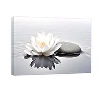 CCWACPP Zen Canvas Wall Art White Lotus Bloom in Water Picture Flowers Stone Spa Painting for Yoga Meditation Room Bathroom Prints Wall Decor Frame (Zen - 3, 60x90cm)