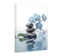 CCWACPP Zen Wall Art Spa Stone and Elegant Blue Orchid Flower on the Water Picture Canvas Prints Artwork Relax Zen Spa Meditation Room Decor (40x60cm)