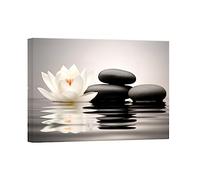 CCWACPP Zen Wall Art White lotus Flowers and Stones Spa Picture Canvas Print Barhroom Spiritual Yoga Meditation Room Wall Decor Frame (28x42inch)