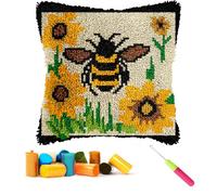 CCWORAN Bee Latch Hook Kits for Adults Beginners Cushion Craft Kits Pillow Cover Making Crochet Pre Printed Canvas Wool Yarn Hobbies DIY Sofa Home Decor Women Gift Cartoon 9